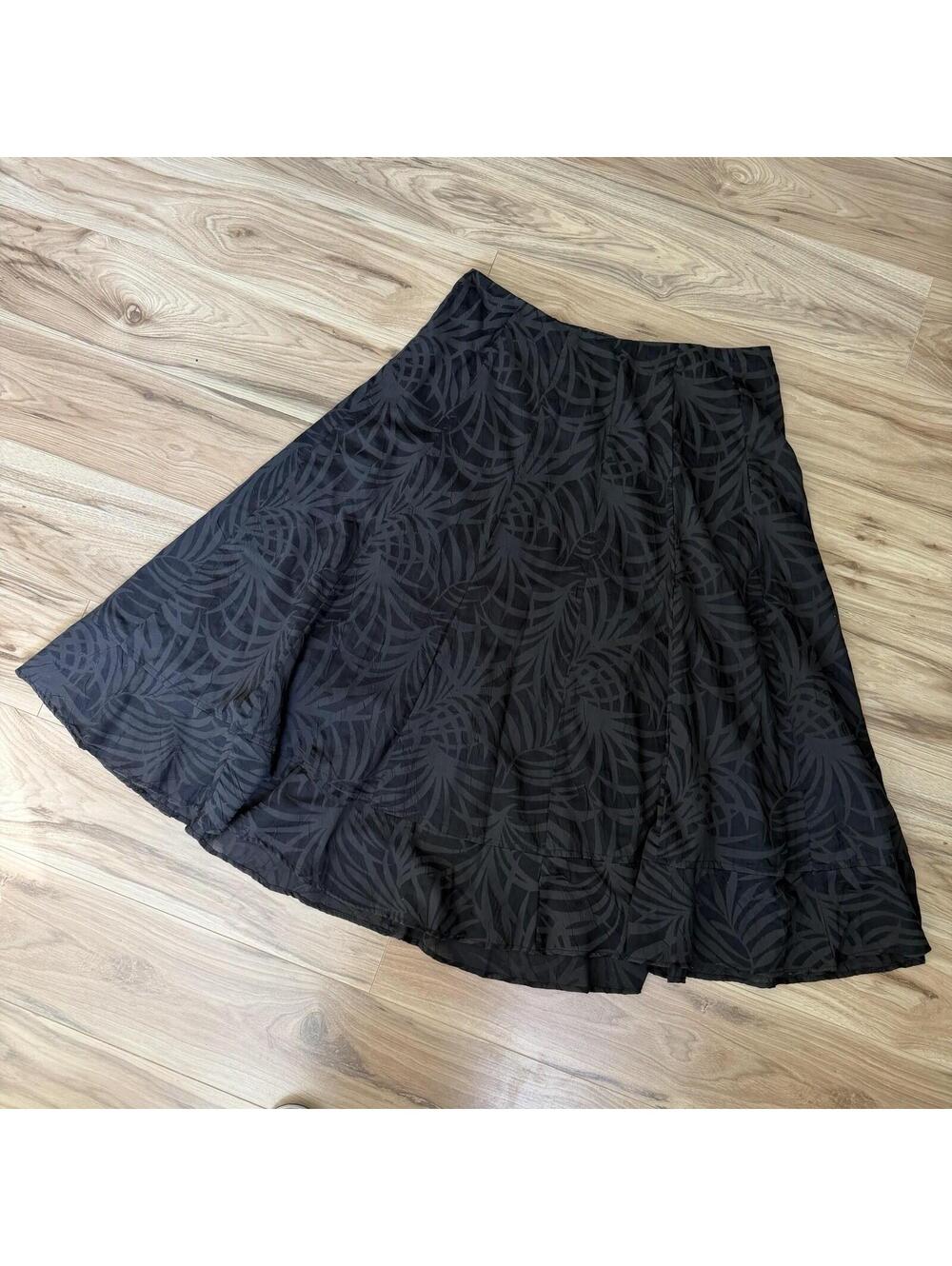 Vintage IXIA Black Whimsigoth Botanical A-Line Midi Skirt Size L USA Made